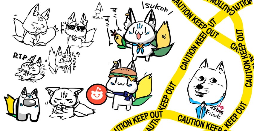 crewmate, sukonbu, and doge (hololive and 1 more) drawn by shirakami_fubuki_(artist)
