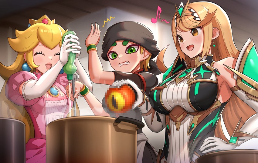 princess peach, mythra, and min min (the legend of zelda and 8 more) drawn by gonzarez