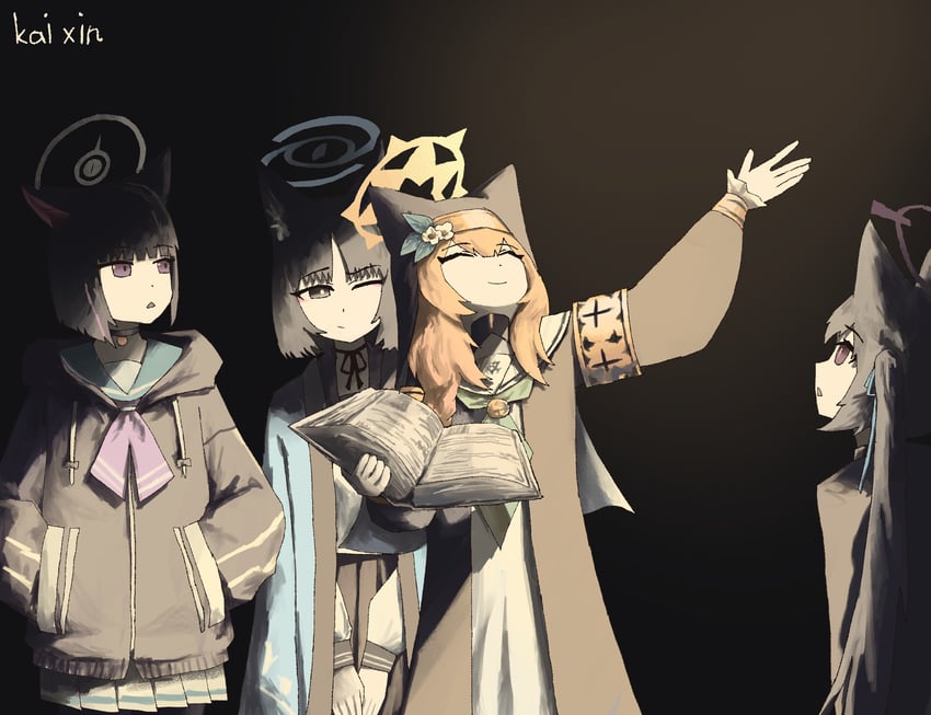 mari, kazusa, serika, and kikyou (blue archive) drawn by kai_xin