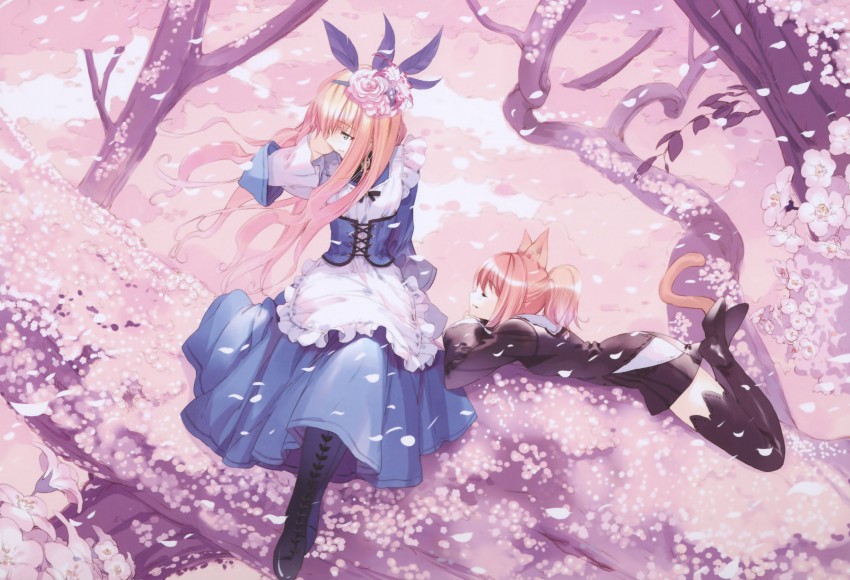 alice and cheshire cat (alice's adventures in wonderland) drawn by ueda_ryou