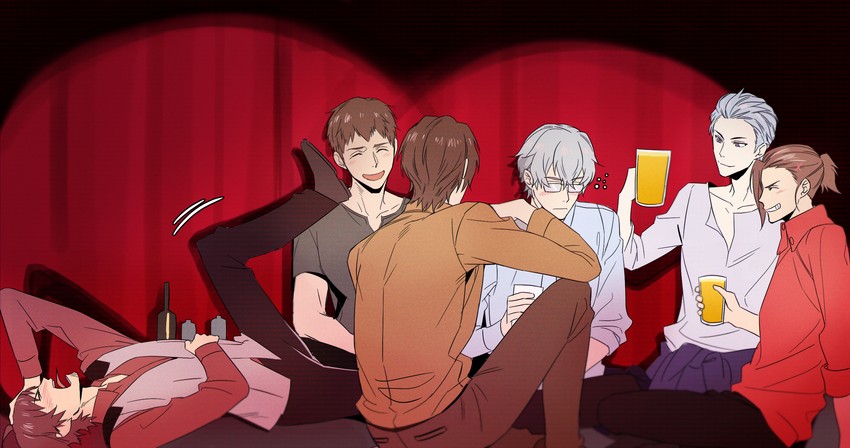 tendo teru, shingen seiji, watanabe minori, yamashita jiro, hazama michio, and 1 more (idolmaster and 2 more) drawn by ryeon_(gs_oik)