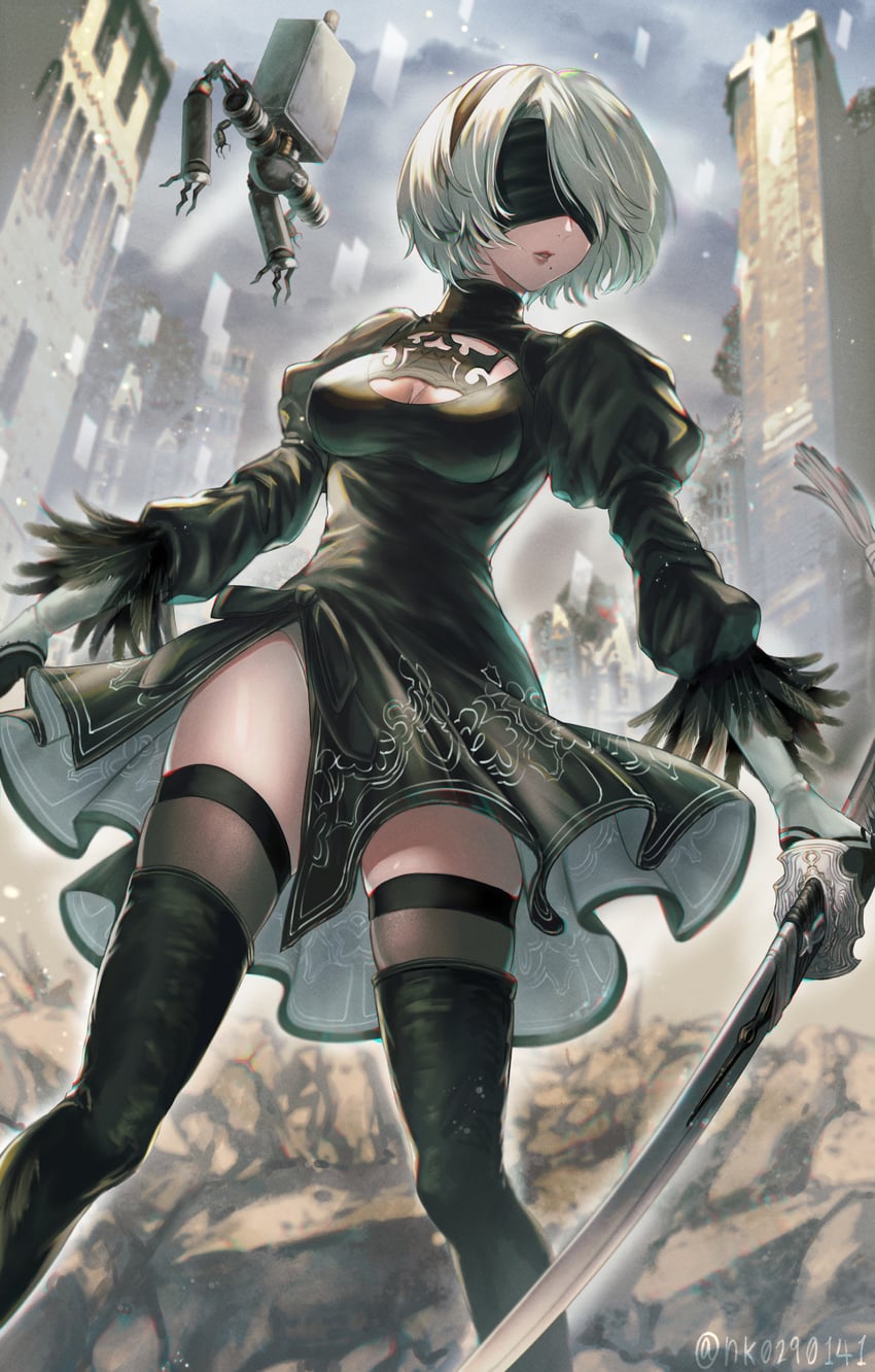 2b and pod (nier and 1 more) drawn by natsume_k | Danbooru