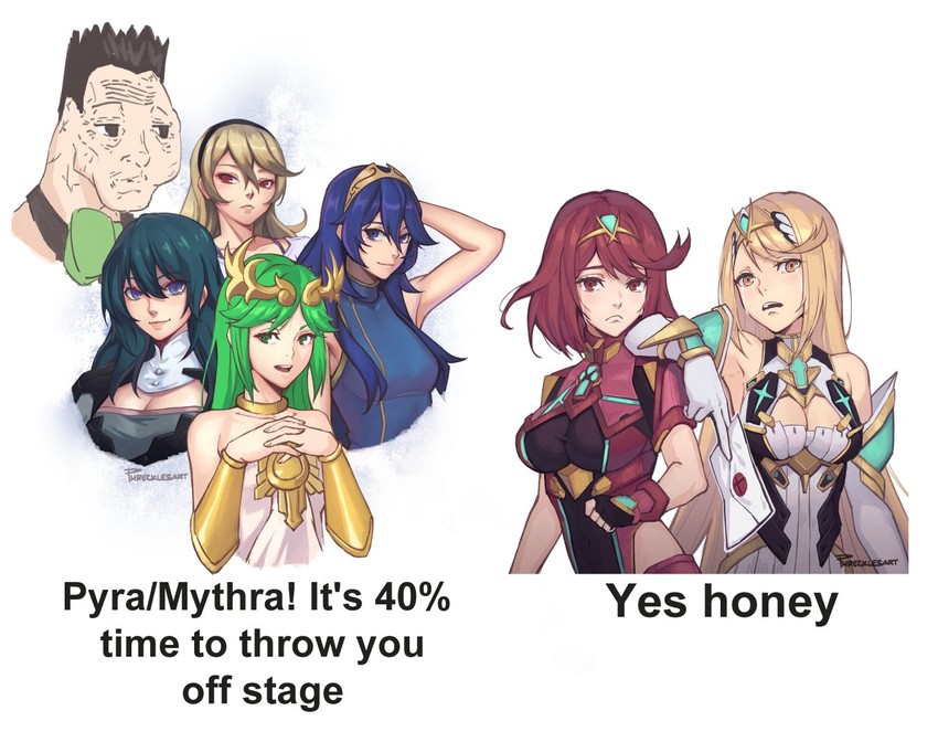 pyra, mythra, female byleth, lucina, female corrin, and 3 more (fire emblem and 9 more) drawn by phrecklesart