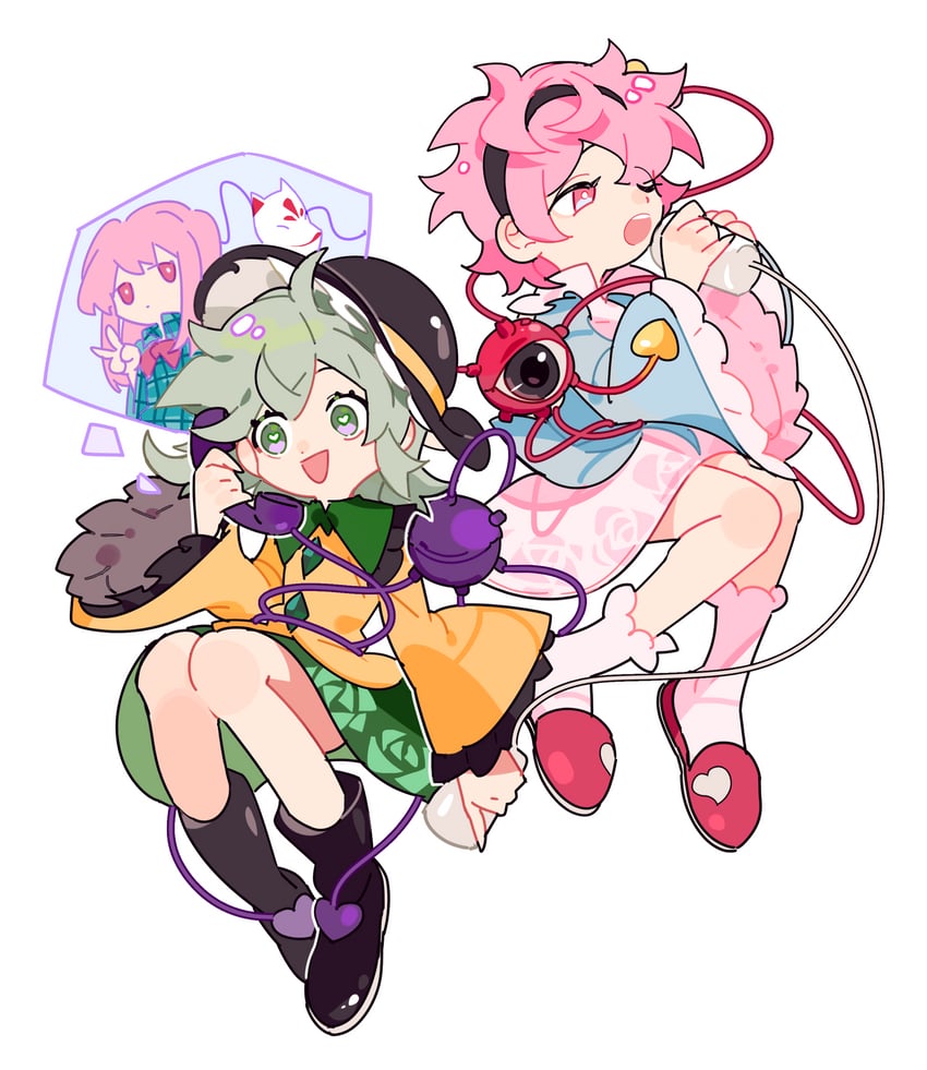 komeiji koishi, komeiji satori, and hata no kokoro (touhou) drawn by aibivy