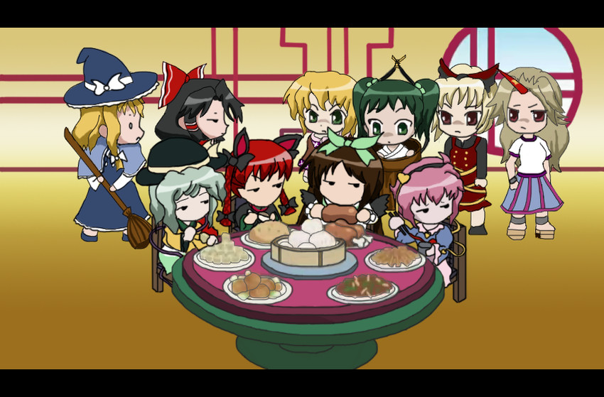 hakurei reimu, kirisame marisa, komeiji koishi, komeiji satori, kaenbyou rin, and 5 more (touhou and 2 more) drawn by kikyo168