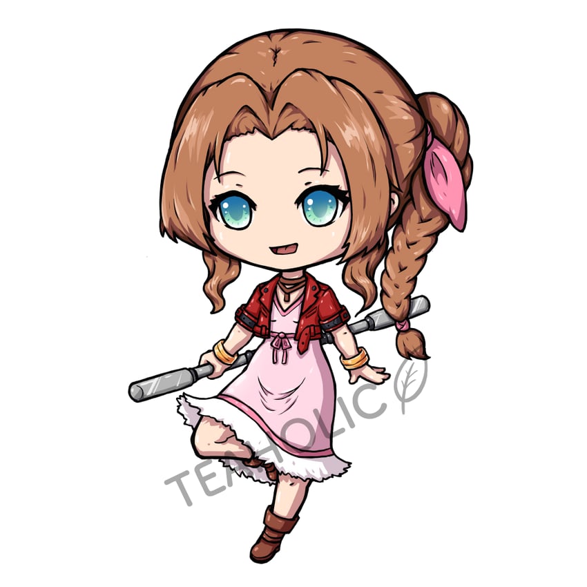 aerith gainsborough (final fantasy and 2 more) drawn by teaholic