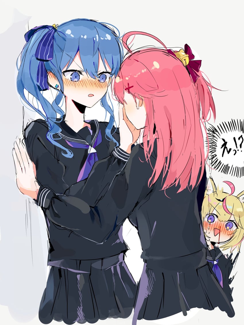 hoshimachi suisei, sakura miko, and omaru polka (hololive and 1 more) drawn by ko7040