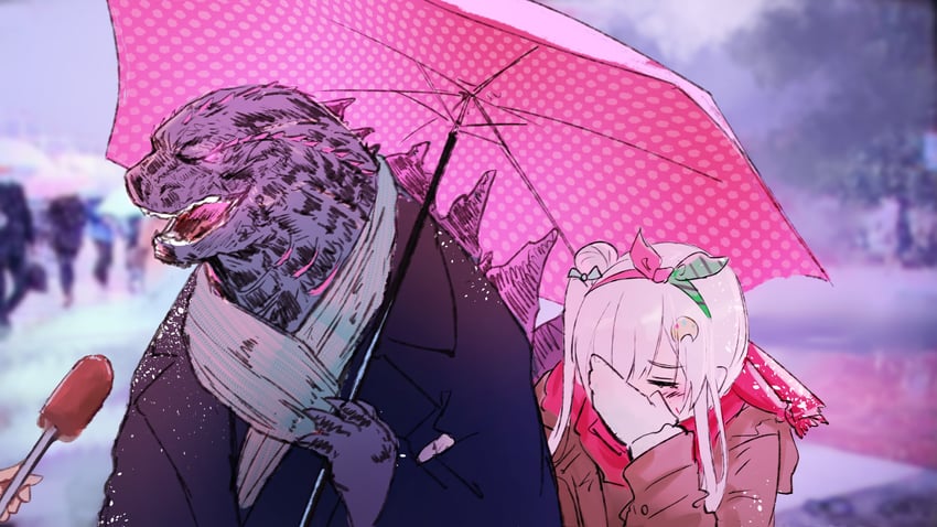 godzilla and airani iofifteen (hololive and 3 more) drawn by hyde_(tabakko)