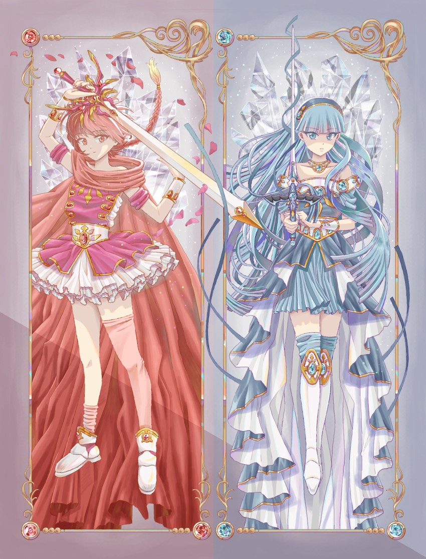 shidou hikaru and ryuuzaki umi (magic knight rayearth) drawn by runrun