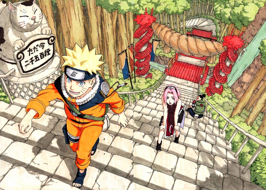 haruno sakura, uzumaki naruto, and nara shikamaru (naruto) drawn by kishimoto_masashi