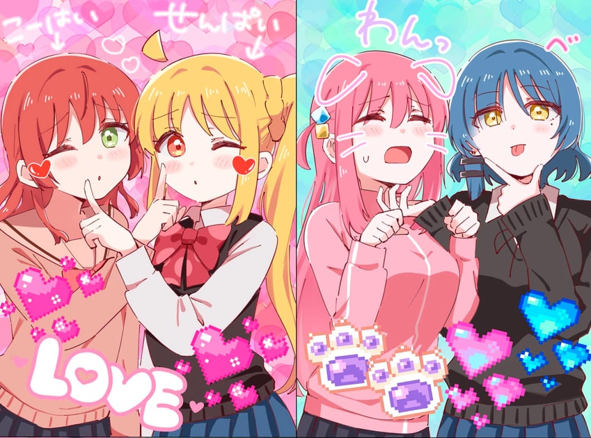 gotoh hitori, kita ikuyo, ijichi nijika, and yamada ryo (bocchi the rock!) drawn by erinko604