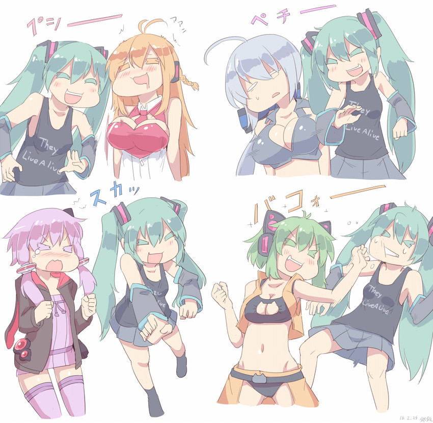 hatsune miku, yuzuki yukari, gumi, yowane haku, and tsurumaki maki (vocaloid and 1 more) drawn by silver_bell