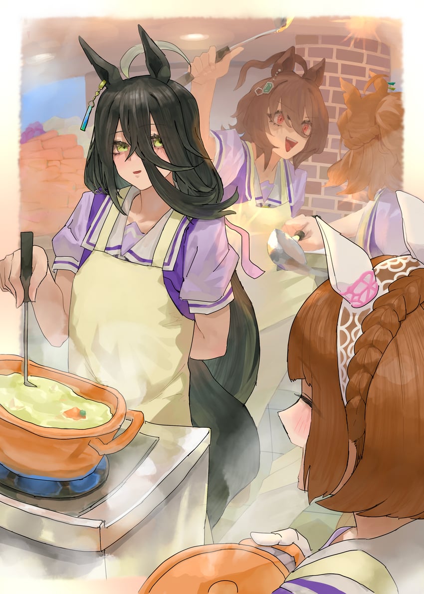 agnes tachyon, manhattan cafe, jungle pocket, and yukino bijin (umamusume) drawn by tonariuta