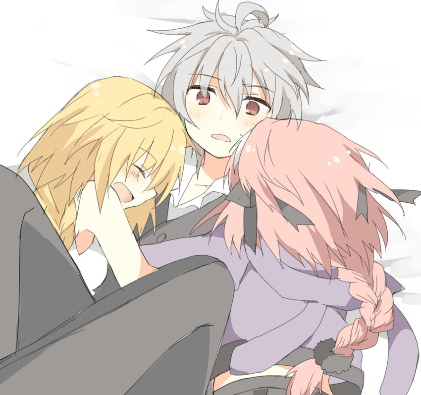 jeanne d'arc, astolfo, and sieg (fate and 1 more) drawn by akafuku_pukoemon