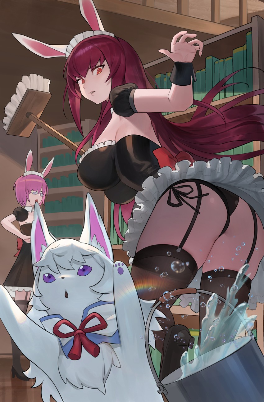 mash kyrielight, scathach, and fou (fate and 1 more) drawn by hood_(james_x)