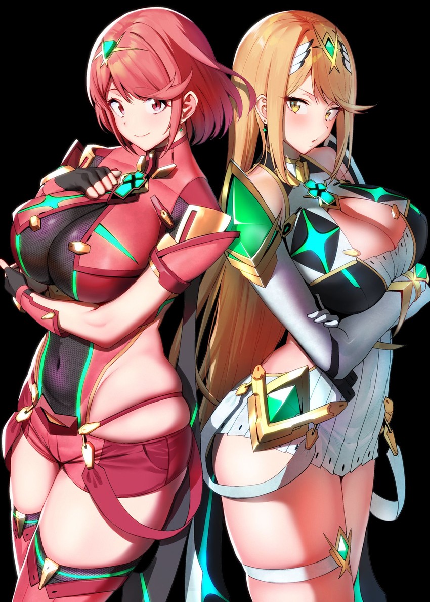 pyra and mythra (xenoblade chronicles and 1 more) drawn by amano_don