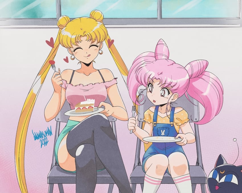tsukino usagi, chibi usa, and luna-p (bishoujo senshi sailor moon and 1 more) drawn by danmakuman