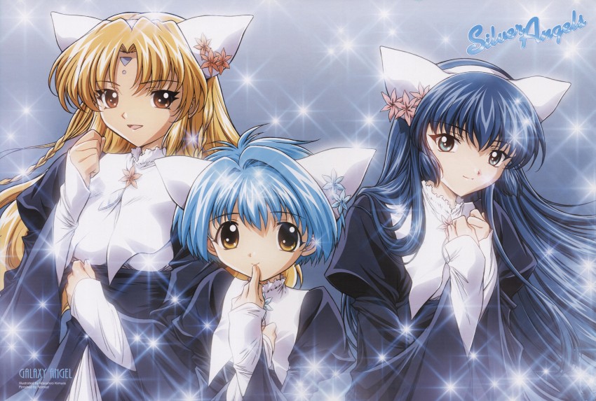mint blancmanche, ranpha franboise, and karasuma chitose (galaxy angel) drawn by kimura_masahiro
