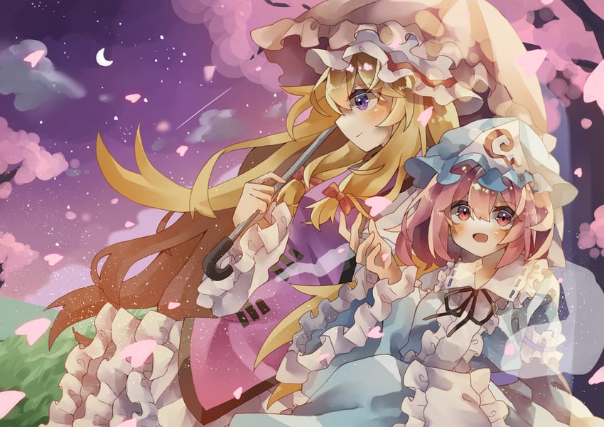 yakumo yukari and saigyouji yuyuko (touhou) drawn by yuusya_edamame