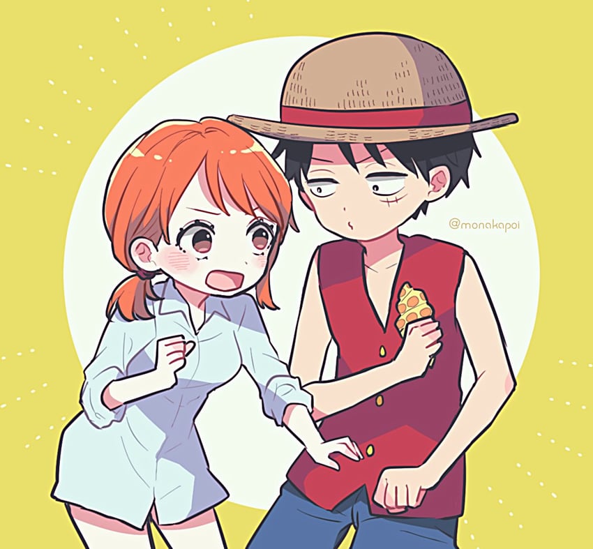 nami and monkey d. luffy (one piece and 1 more) drawn by shinogo_no