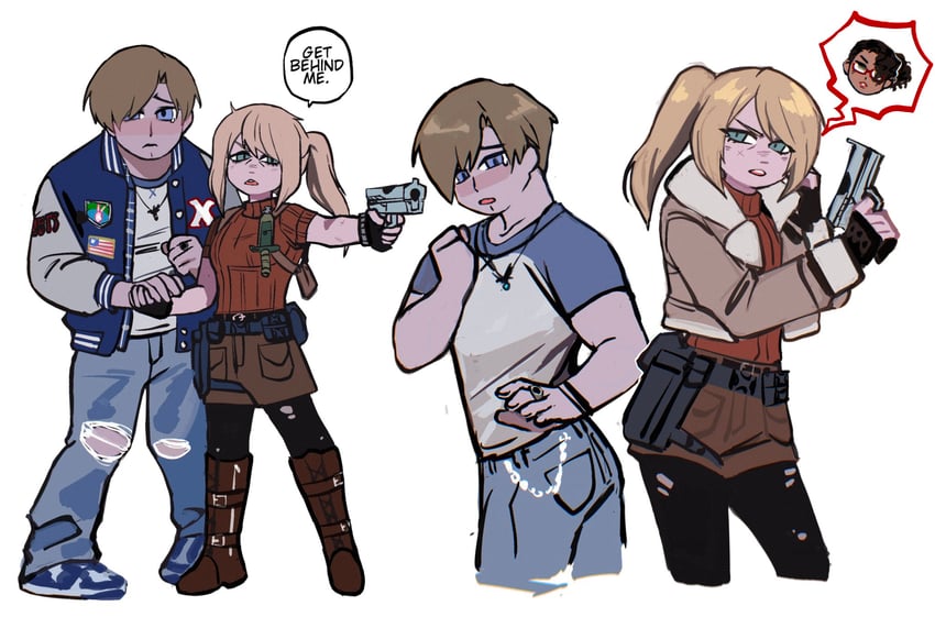 leon s. kennedy, ashley graham, and ingrid hunnigan (resident evil and 1 more) drawn by stardreamiie