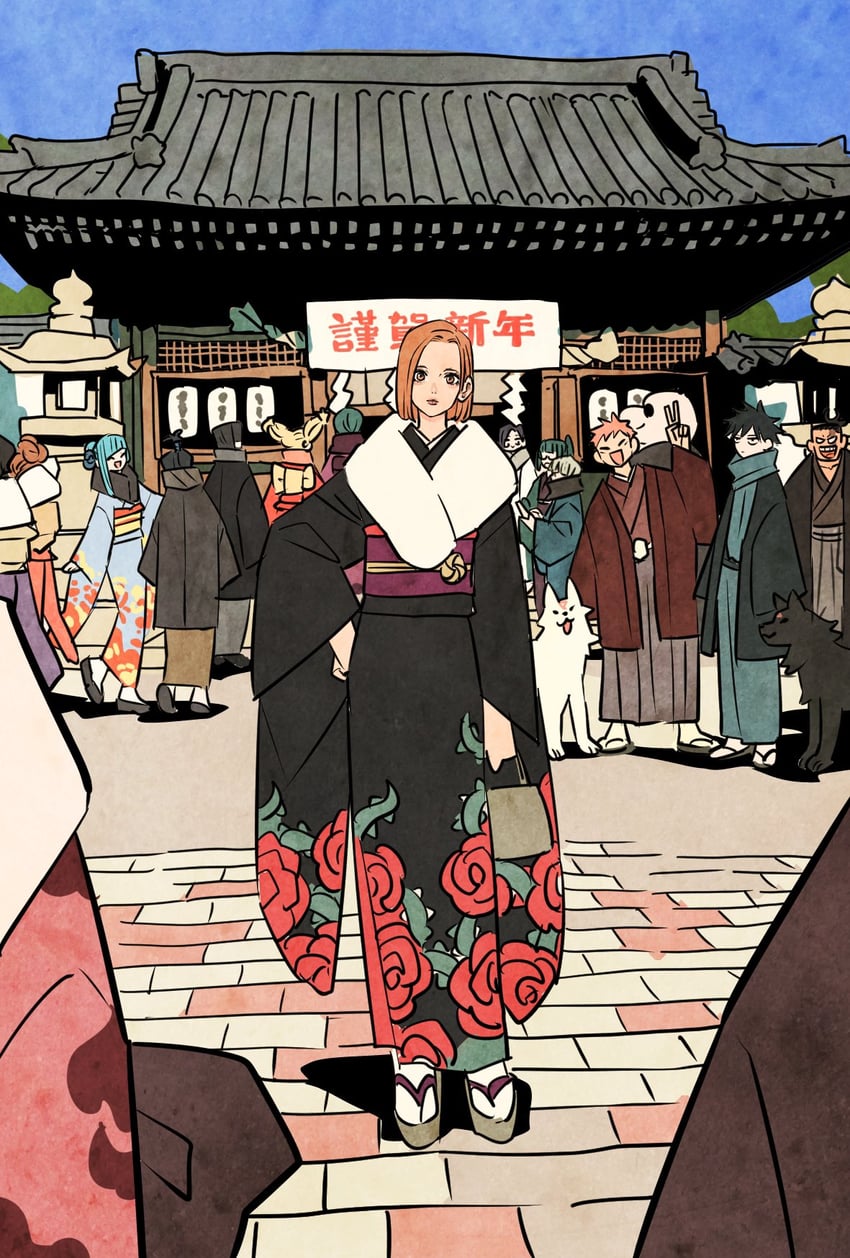 itadori yuuji, fushiguro megumi, kugisaki nobara, zen'in maki, okkotsu yuuta, and 9 more (jujutsu kaisen) drawn by takeuchi_ryousuke