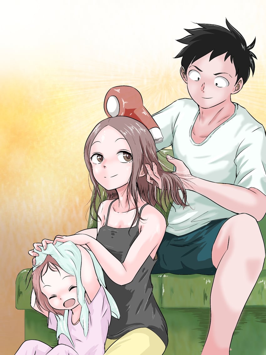 takagi-san, nishikata, and nishikata chii (karakai jouzu no takagi-san and 1 more) drawn by hatomugi_(user_datj4345)