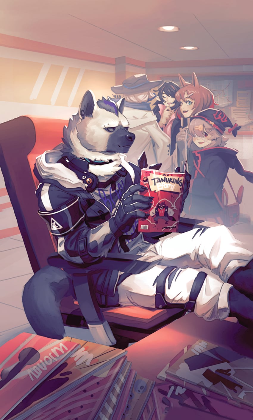 spot, popukar, orchid, catapult, and midnight (arknights) drawn by cyanroll