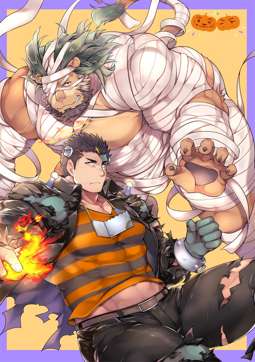 frankenstein's monster, arsalan, and zabaniyya (tokyo afterschool summoners) drawn by wafu_(youzora_samo18)