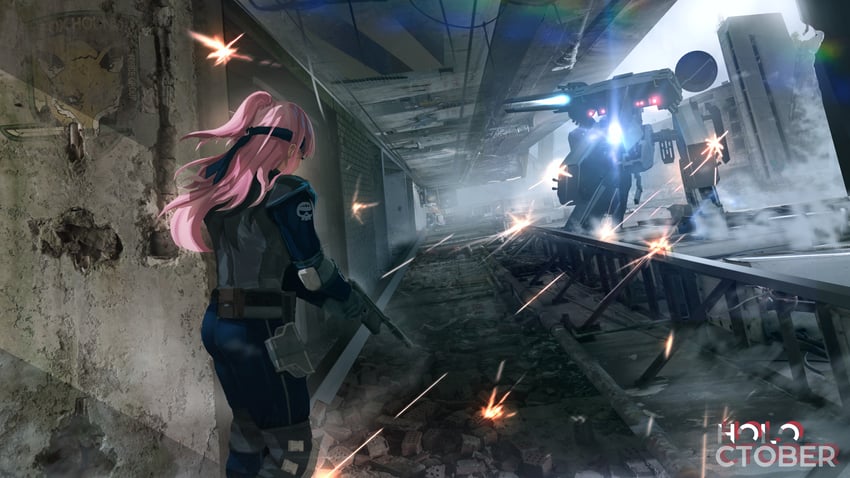 mori calliope, solid snake, and metal gear rex (hololive and 3 more) drawn by advarcher