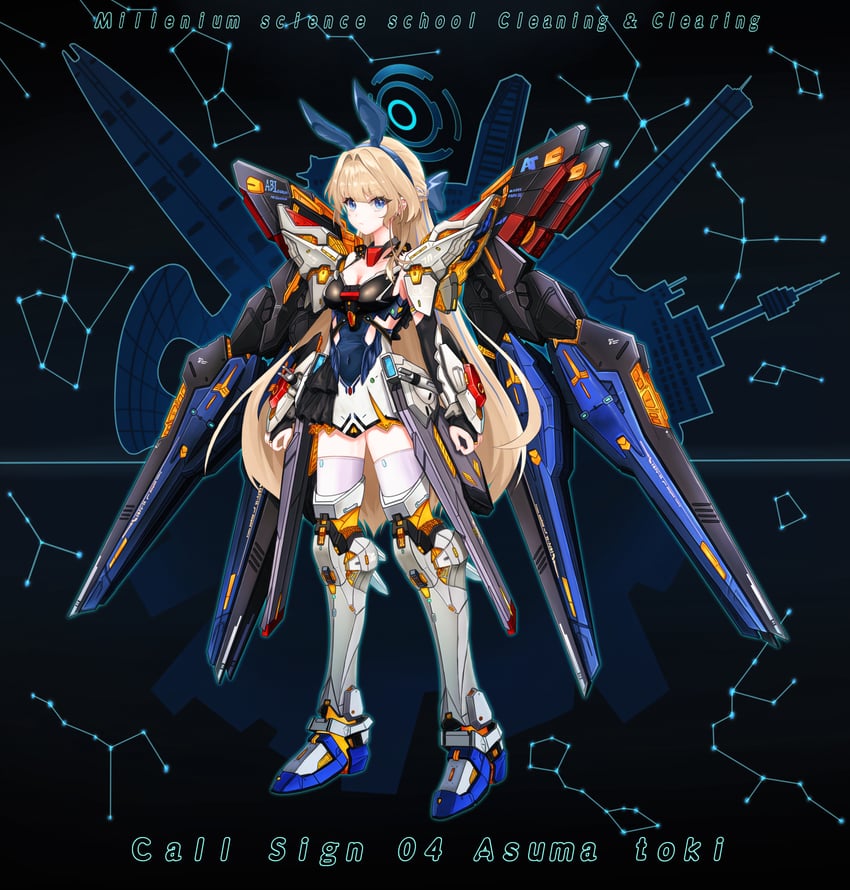 toki and strike freedom gundam (blue archive and 3 more) drawn by mikanjam