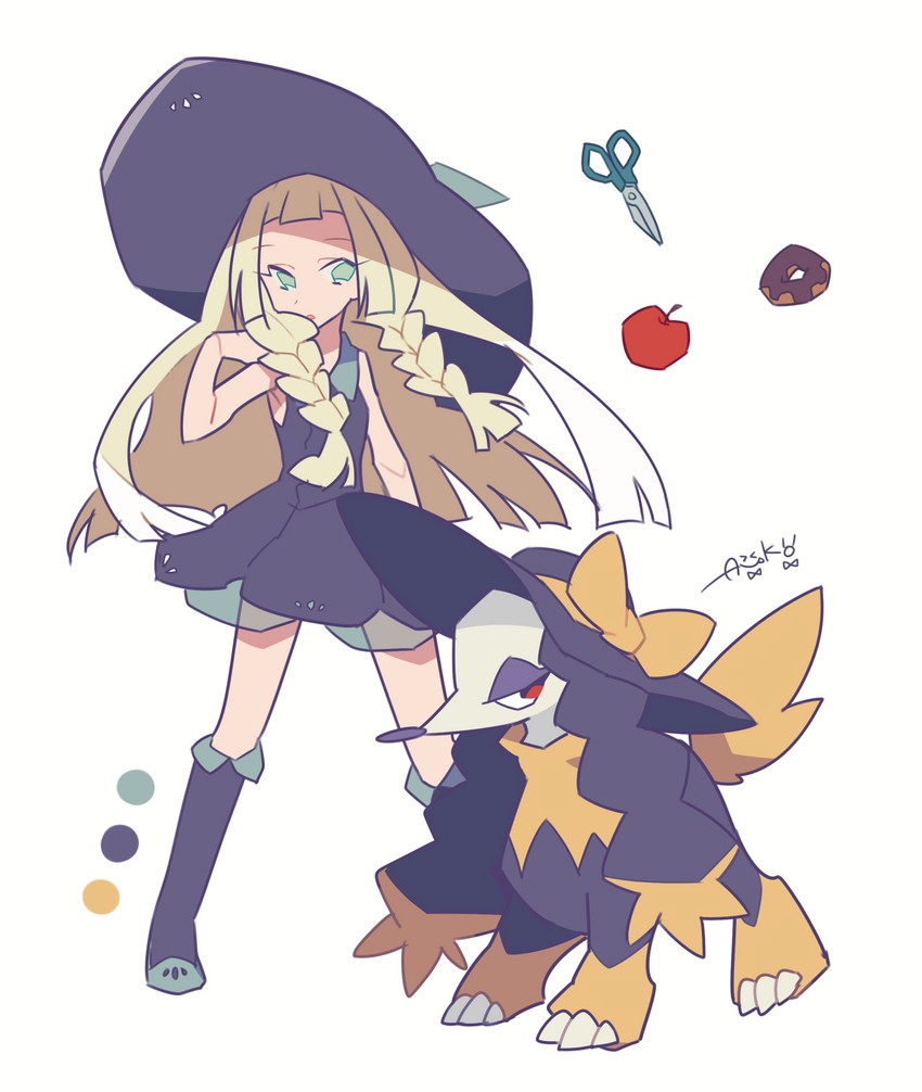 lillie and furfrou (pokemon and 1 more) drawn by auko