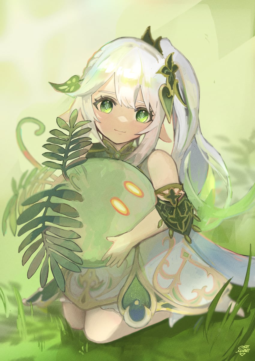 nahida, slime, and dendro slime (genshin impact) drawn by osesube2