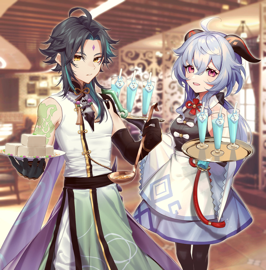 ganyu and xiao (genshin impact) drawn by botantouki and totomagg