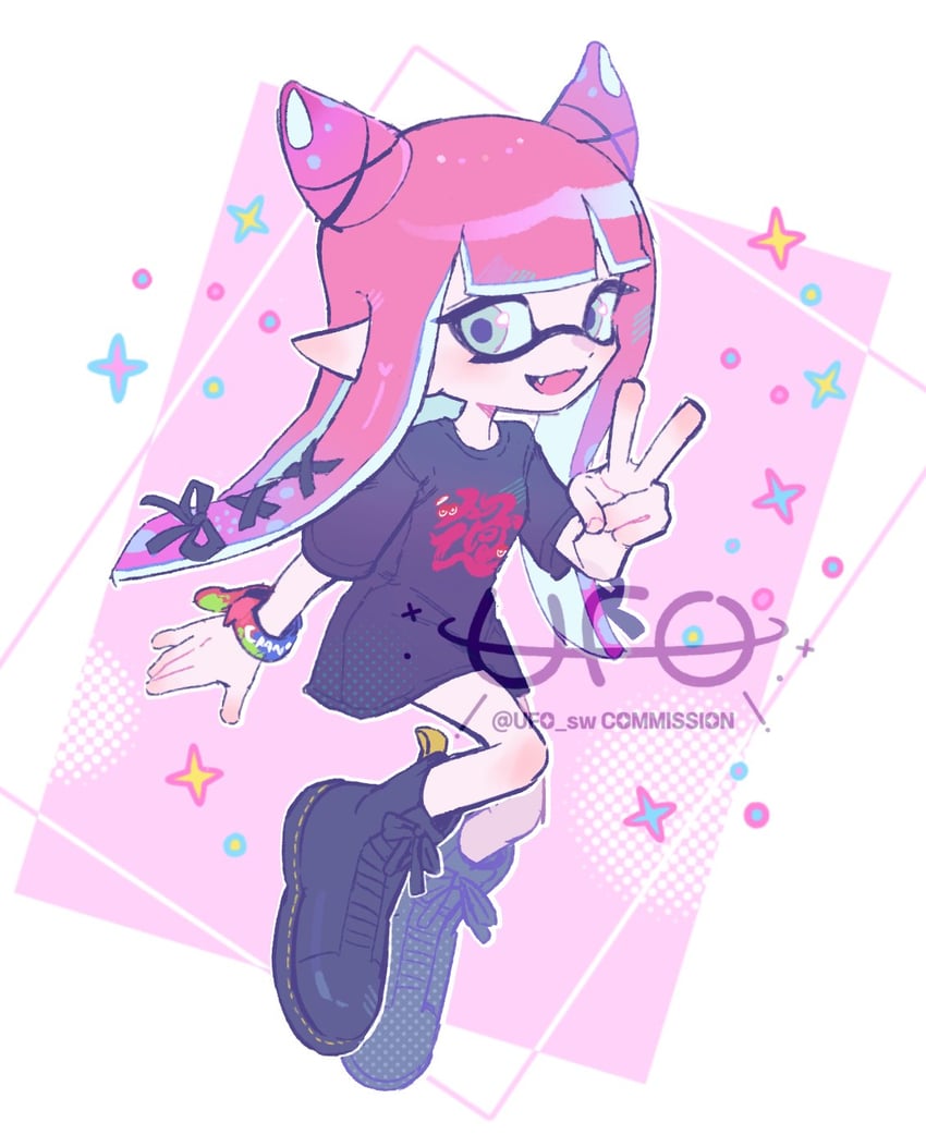 inkling player character and inkling girl (splatoon and 1 more) drawn by ufo_sw