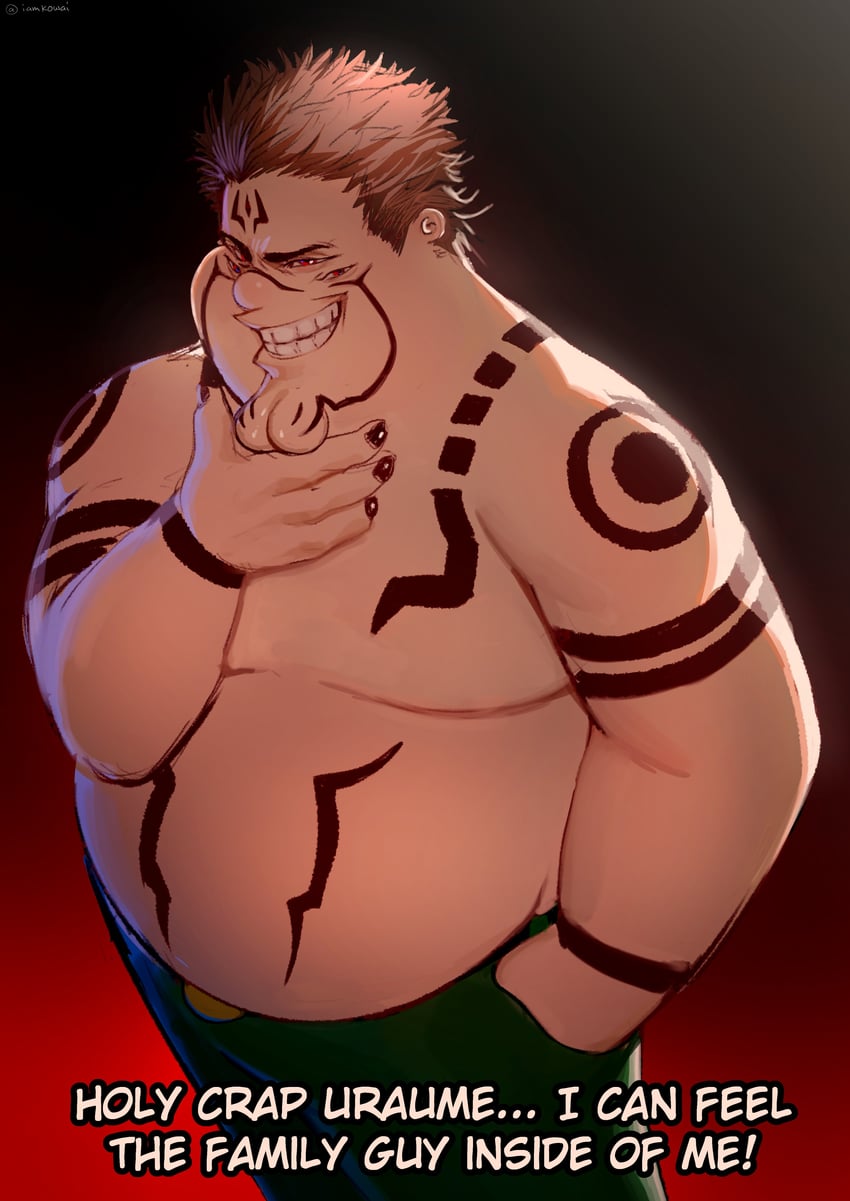ryoumen sukuna and peter griffin (jujutsu kaisen and 1 more) drawn by kowai_(iamkowai)