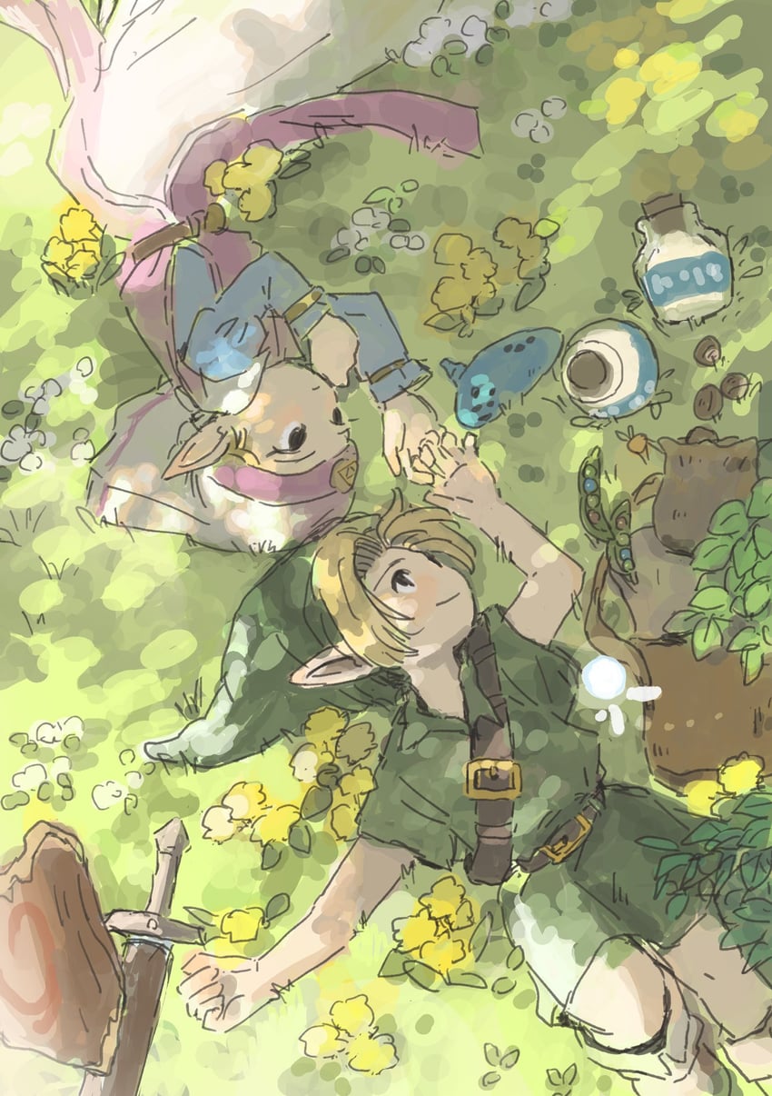 link, princess zelda, young link, navi, and young zelda (the legend of zelda and 1 more) drawn by soraoyogusakana