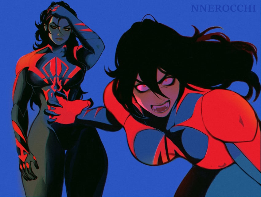 miguel o'hara and spider-man (marvel and 3 more) drawn by nnerocchi