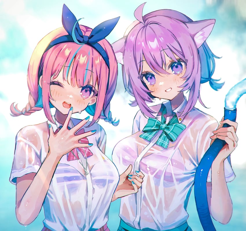 nekomata okayu and minato aqua (hololive) drawn by sanzui_(p42xy)