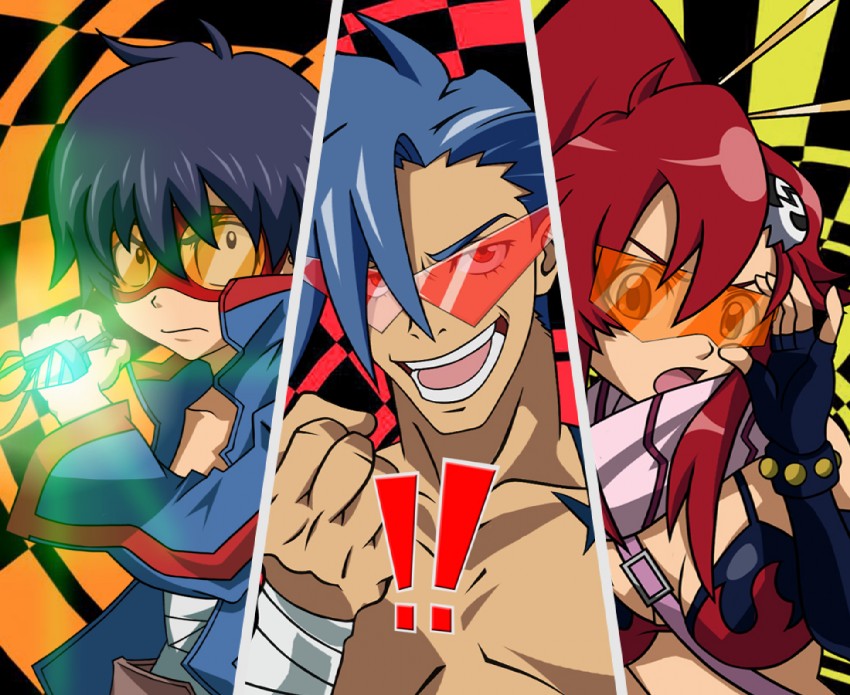 yoko littner, simon, and kamina (persona and 2 more) drawn by mk-u_(ninja-)