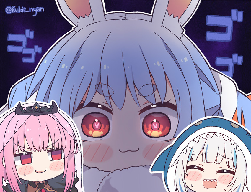 gawr gura, usada pekora, and mori calliope (hololive and 1 more) drawn by kukie-nyan