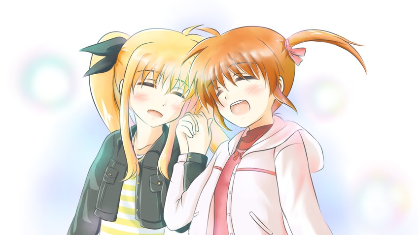 fate testarossa and takamachi nanoha (lyrical nanoha and 2 more) drawn by kerorokjy