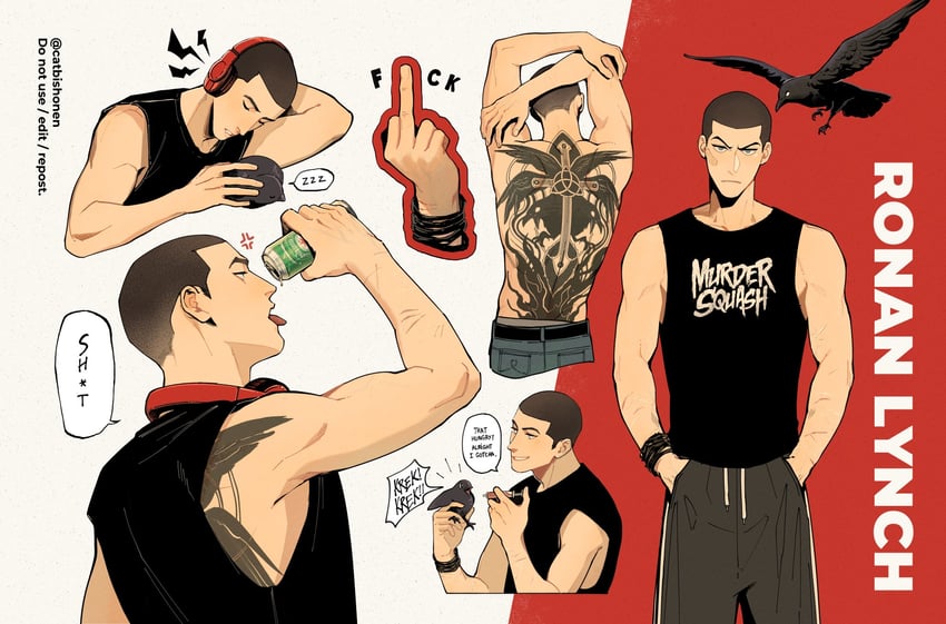 ronan lynch and chainsaw (the raven cycle) drawn by catbishonen