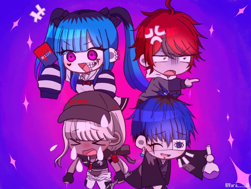 sumino takumi, omokage yugamu, amemiya darumi, and kawana tsubasa (the hundred line -last defense academy-) drawn by wara_b