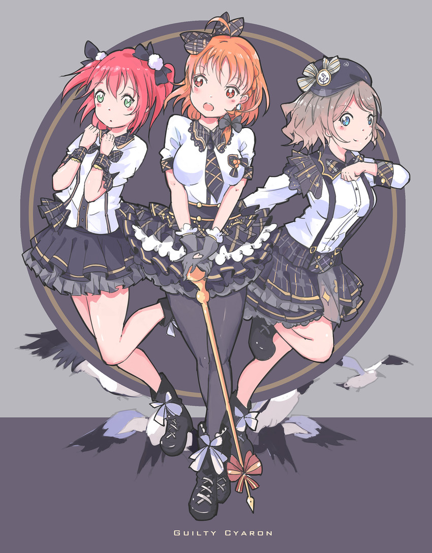 watanabe you, takami chika, and kurosawa ruby (love live! and 1 more) drawn by qianqian