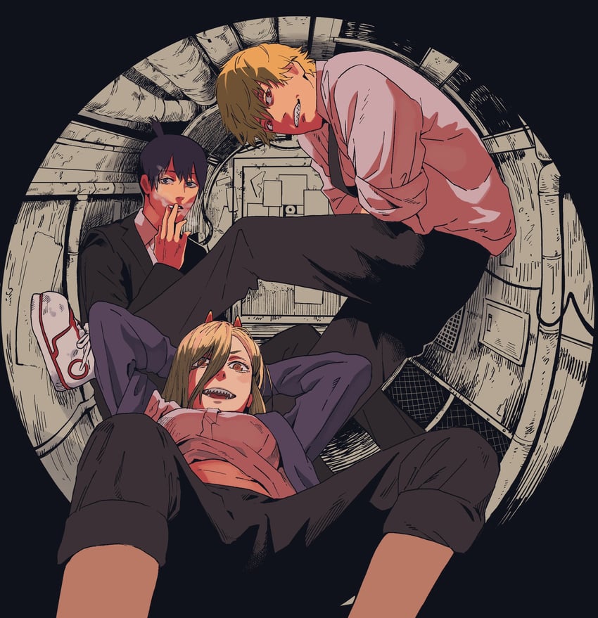 power, denji, and hayakawa aki (chainsaw man) drawn by sukesukeburger