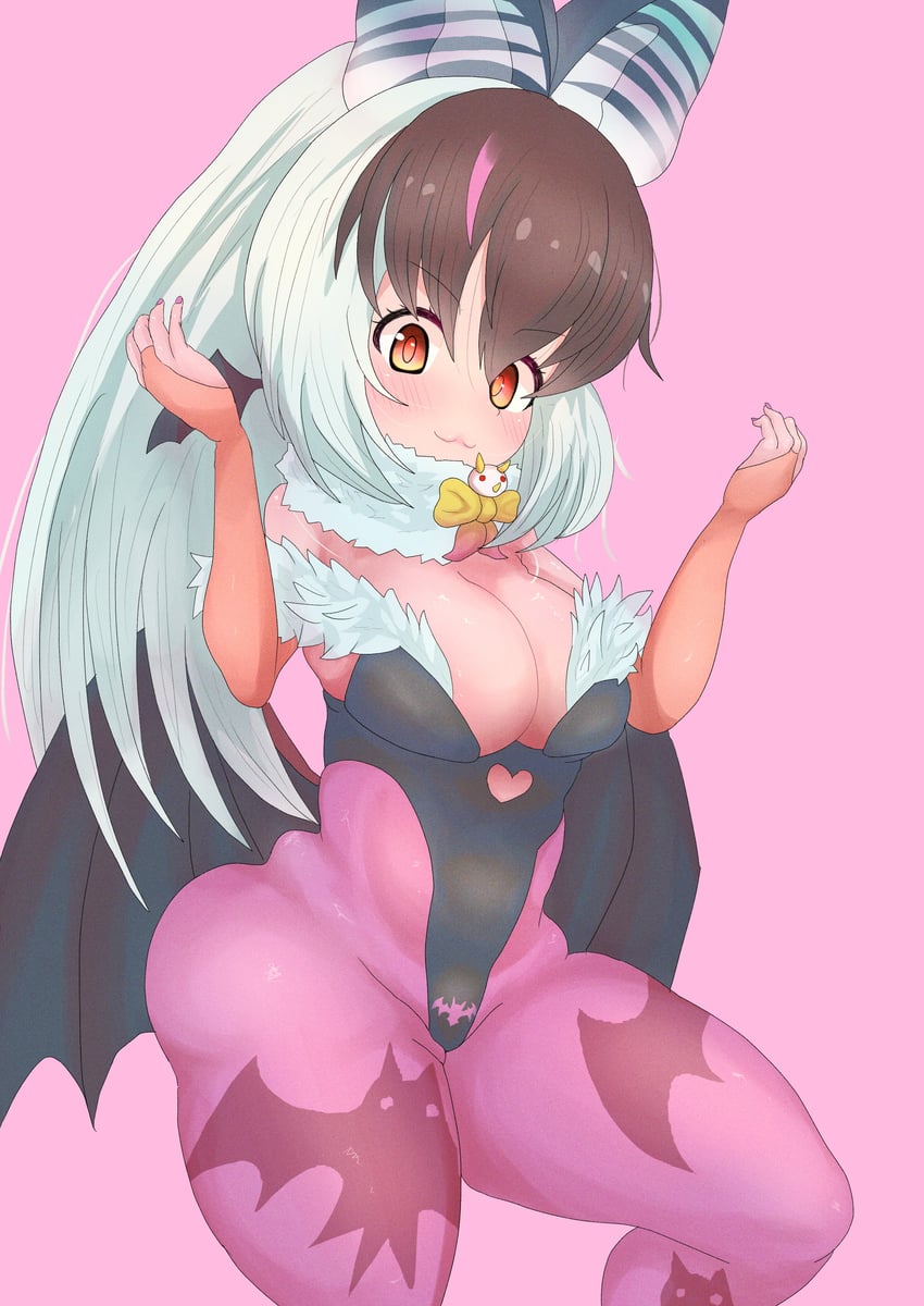 morrigan aensland and brown long-eared bat (kemono friends and 2 more) drawn by nekomar_nknk