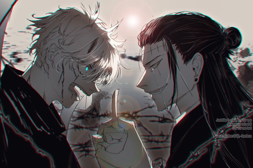 gojou satoru, getou suguru, and kenjaku (jujutsu kaisen) drawn by ikag