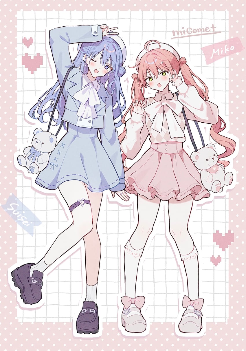 hoshimachi suisei and sakura miko (hololive) drawn by mametarou_(mameji)