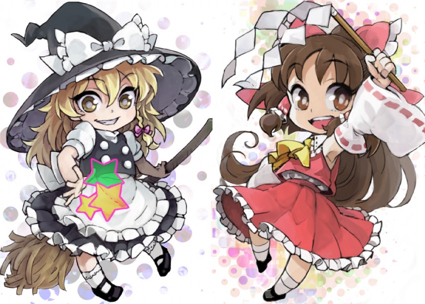 hakurei reimu and kirisame marisa (touhou) drawn by mitsuki_(goomoku)